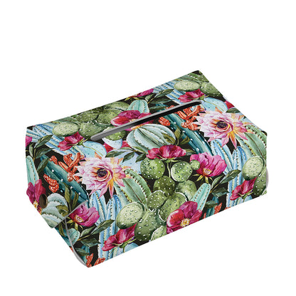 Vintage Cactus And Flower Print Rectangle Tissue Box Cover