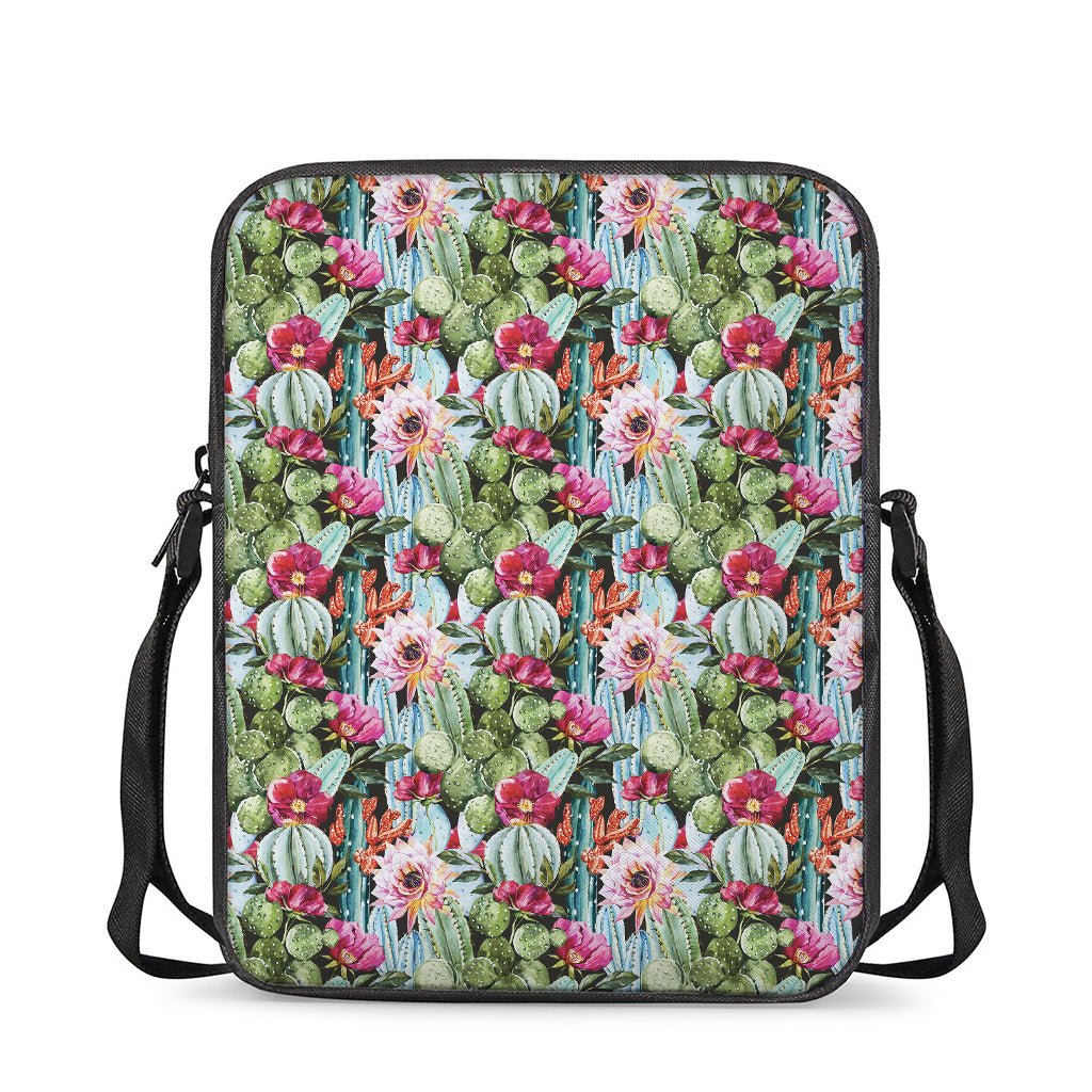 Vintage Cactus And Flower Print Rectangular Crossbody Bag