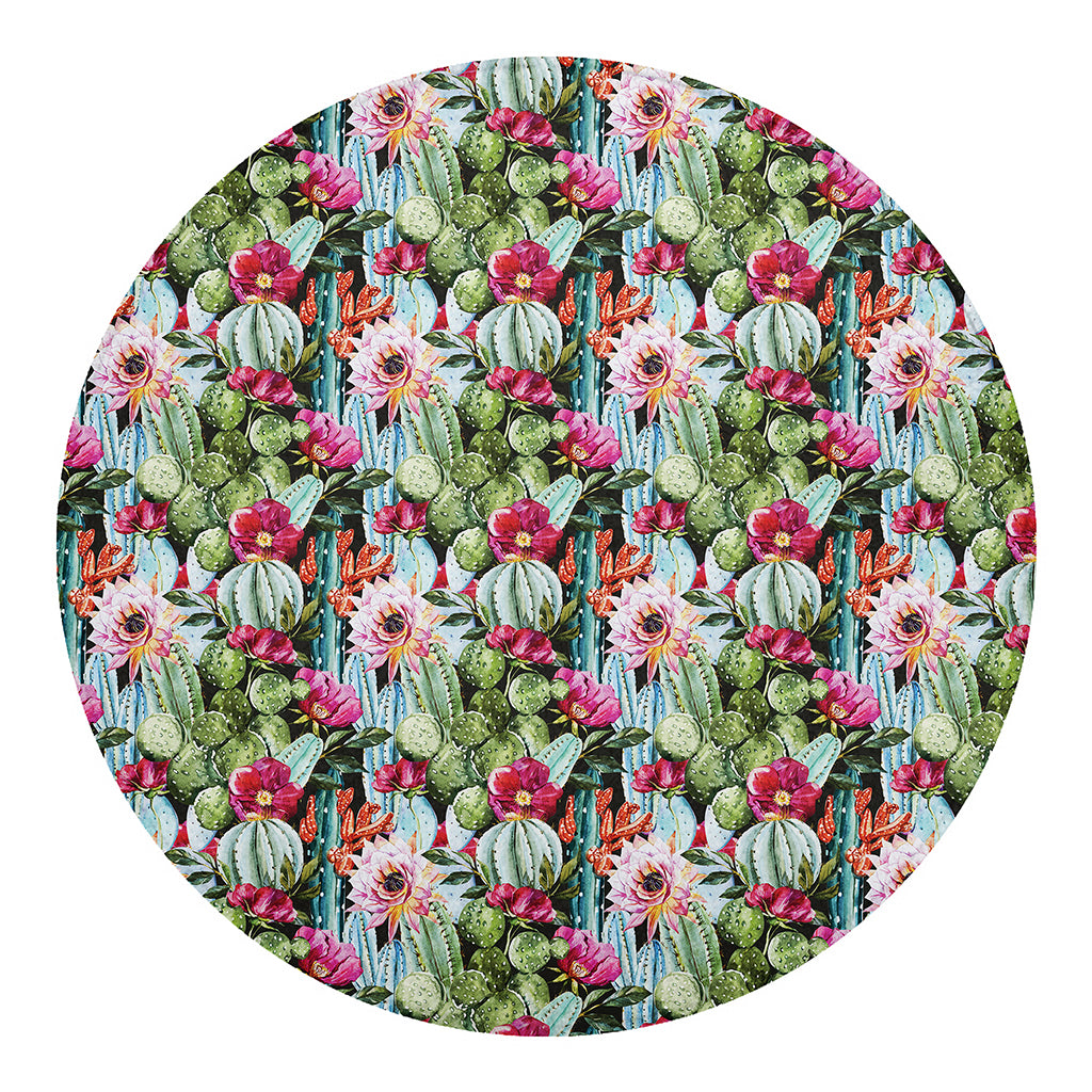 Vintage Cactus And Flower Print Round Blanket