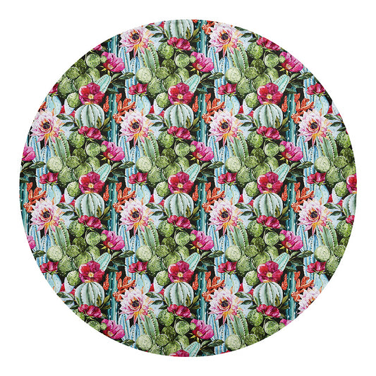Vintage Cactus And Flower Print Round Blanket