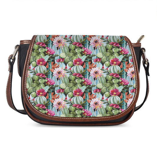 Vintage Cactus And Flower Print Saddle Bag