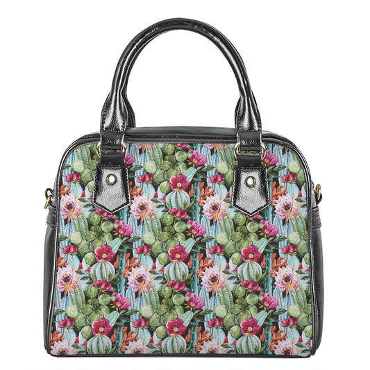 Vintage Cactus And Flower Print Shoulder Handbag