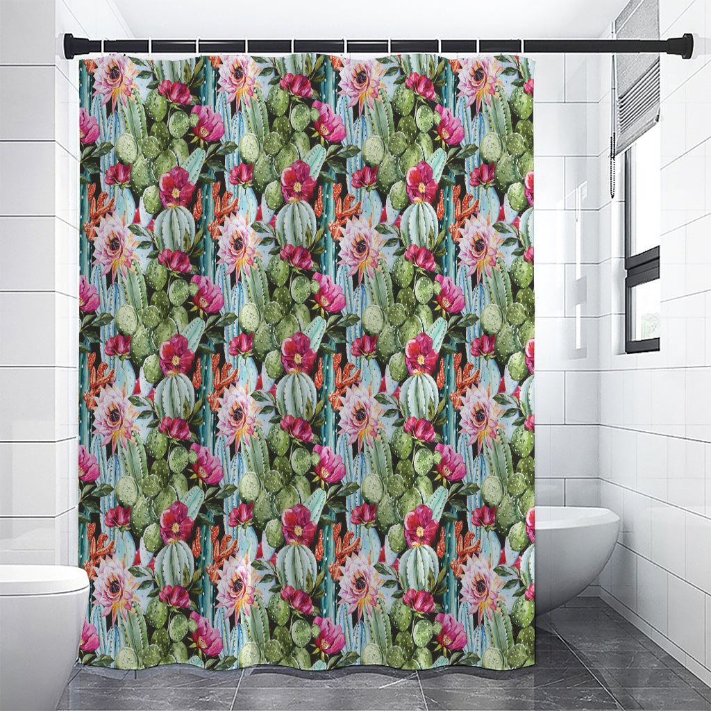 Vintage Cactus And Flower Print Shower Curtain