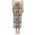 Vintage Cactus And Flower Print Side Slit Maxi Skirt