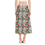 Vintage Cactus And Flower Print Side Slit Midi Skirt