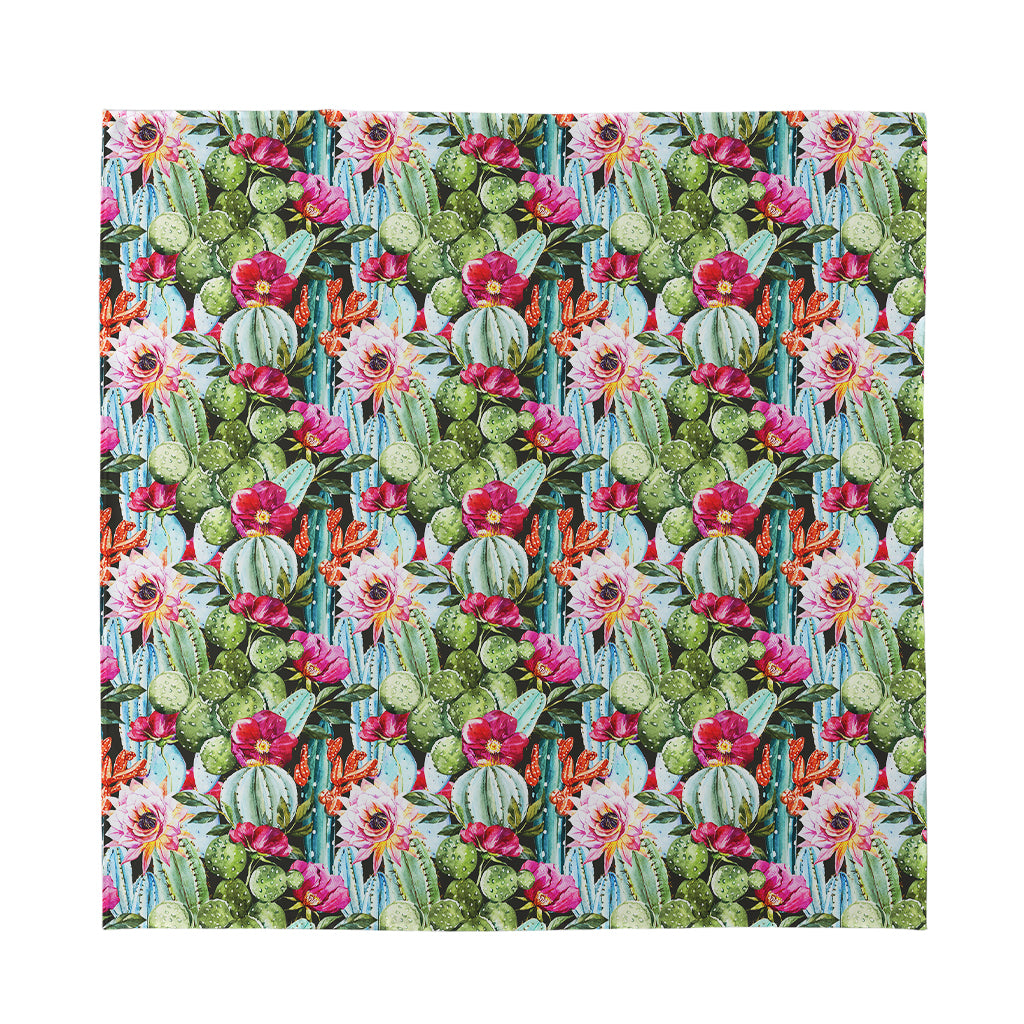 Vintage Cactus And Flower Print Silk Bandana