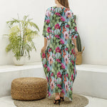 Vintage Cactus And Flower Print Silk V-Neck Kaftan Dress