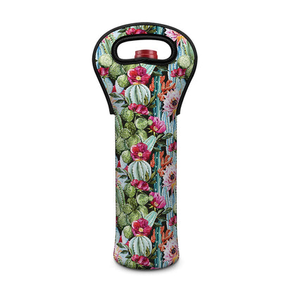 Vintage Cactus And Flower Print Single Neoprene Wine Tote
