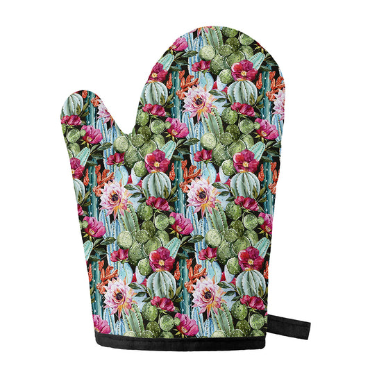 Vintage Cactus And Flower Print Single Oven Mitt