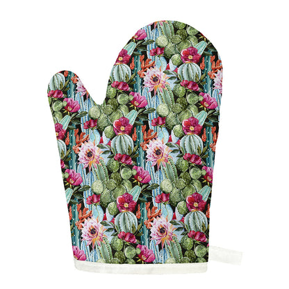 Vintage Cactus And Flower Print Single Oven Mitt