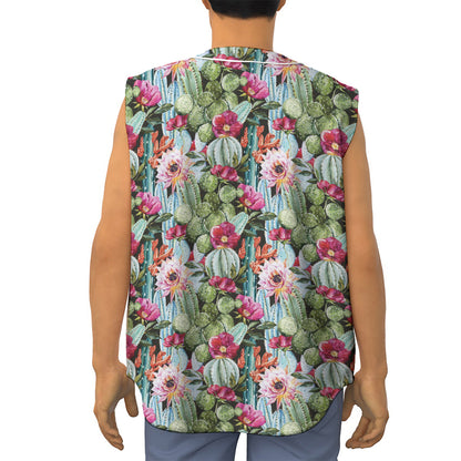 Vintage Cactus And Flower Print Sleeveless Baseball Jersey