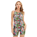 Vintage Cactus And Flower Print Sleeveless One Piece Swimsuit