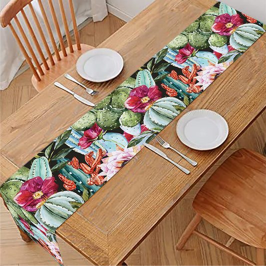 Vintage Cactus And Flower Print Table Runner