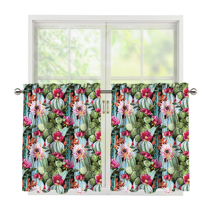 Vintage Cactus And Flower Print Tier Curtains