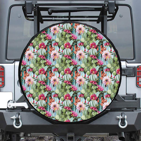 Vintage Cactus And Flower Print Tire Cover