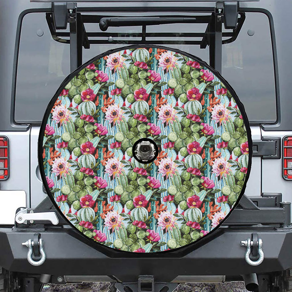 Vintage Cactus And Flower Print Tire Cover With Camera Hole