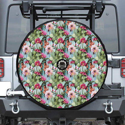 Vintage Cactus And Flower Print Tire Cover With Camera Hole