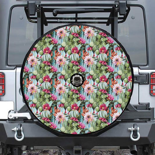 Vintage Cactus And Flower Print Tire Cover With Camera Hole