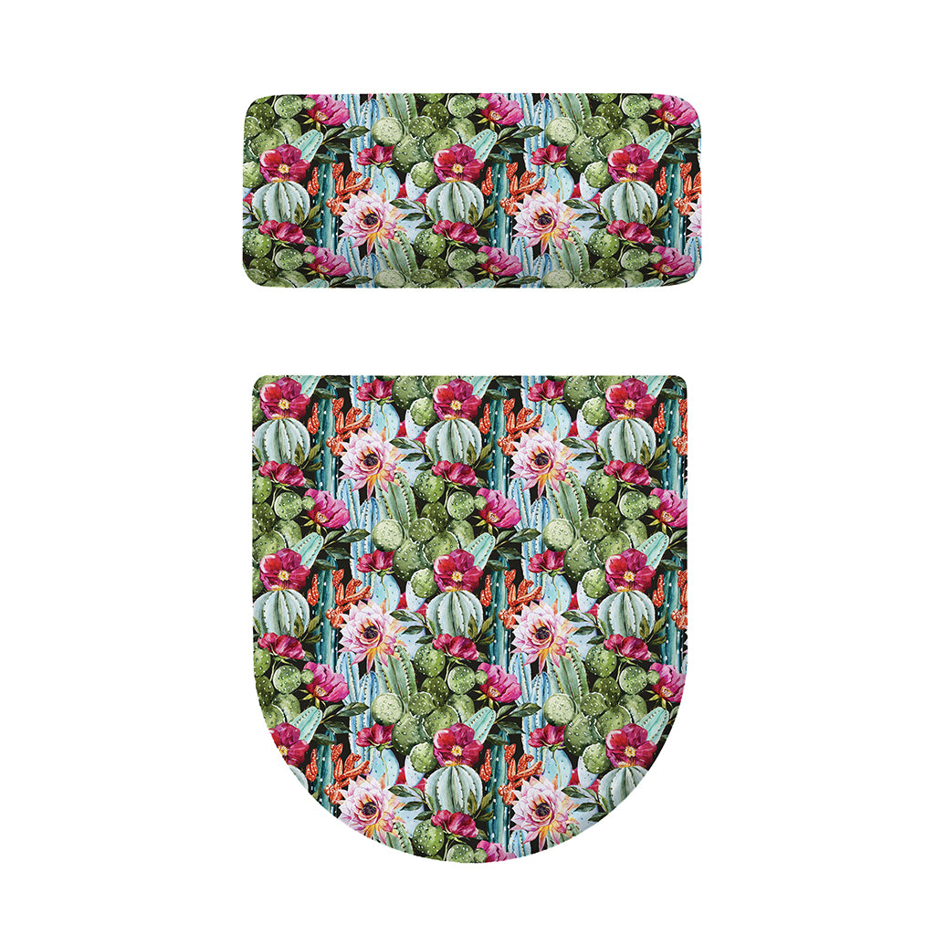Vintage Cactus And Flower Print Toilet Lid And Tank Cover Set
