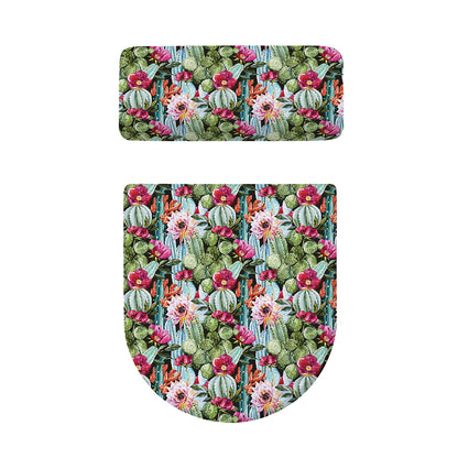 Vintage Cactus And Flower Print Toilet Lid And Tank Cover Set