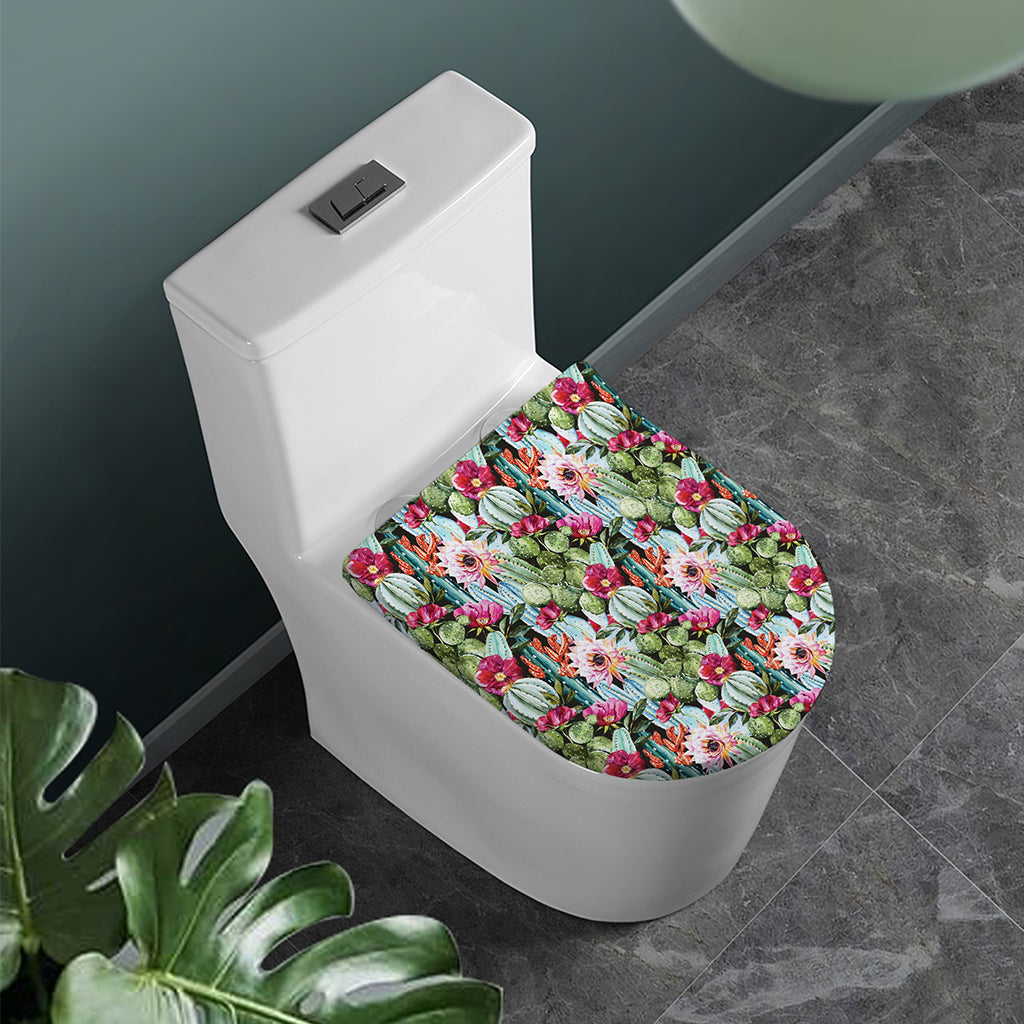 Vintage Cactus And Flower Print Toilet Lid Cover