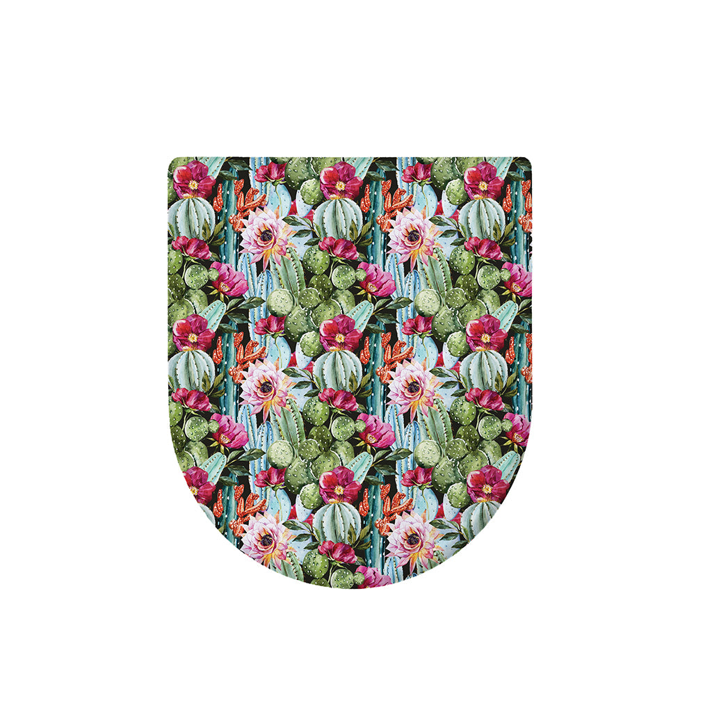 Vintage Cactus And Flower Print Toilet Lid Cover