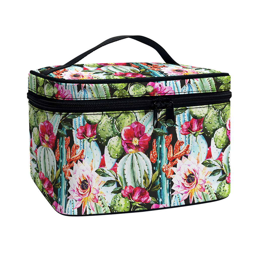 Vintage Cactus And Flower Print Travel Makeup Bag