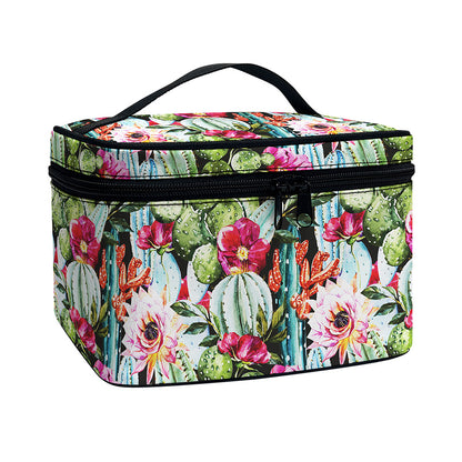 Vintage Cactus And Flower Print Travel Makeup Bag