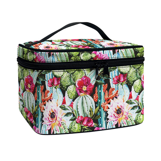 Vintage Cactus And Flower Print Travel Makeup Bag