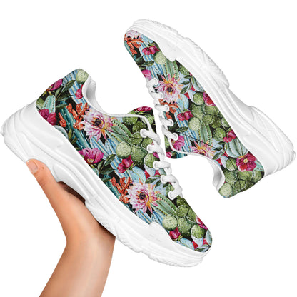 Vintage Cactus And Flower Print White Chunky Shoes