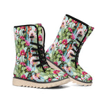 Vintage Cactus And Flower Print Winter Boots
