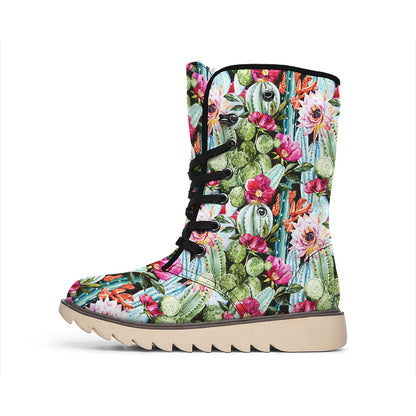 Vintage Cactus And Flower Print Winter Boots