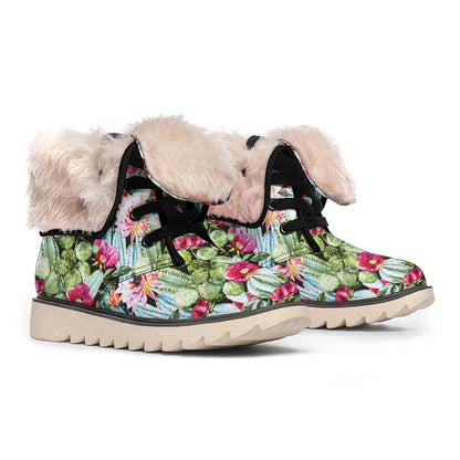 Vintage Cactus And Flower Print Winter Boots