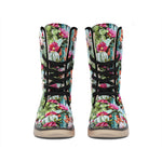 Vintage Cactus And Flower Print Winter Boots
