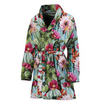 Vintage Cactus And Flower Print Women's Bathrobe