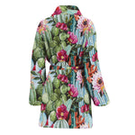 Vintage Cactus And Flower Print Women's Bathrobe