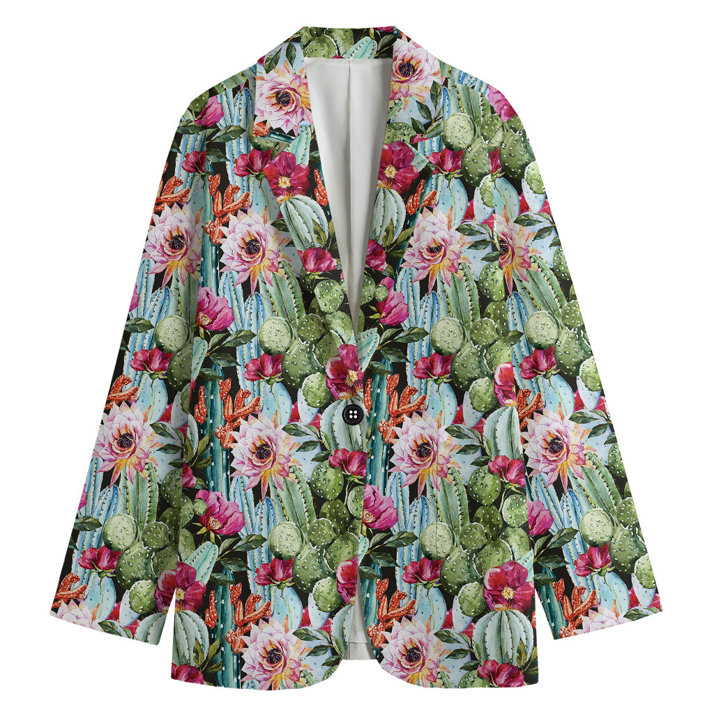 Vintage Cactus And Flower Print Women's Blazer