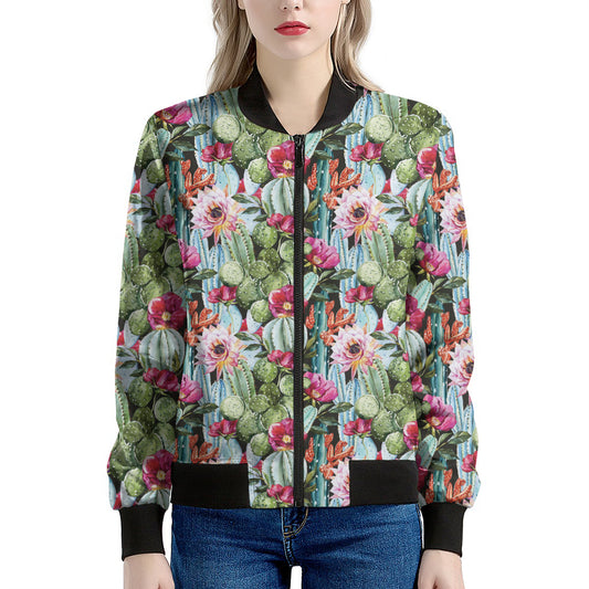 Vintage Cactus And Flower Print Women's Bomber Jacket