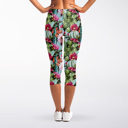 Vintage Cactus And Flower Print Women's Capri Leggings