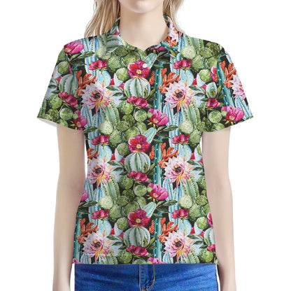 Vintage Cactus And Flower Print Women's Polo Shirt