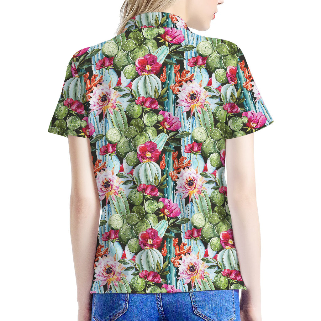 Vintage Cactus And Flower Print Women's Polo Shirt
