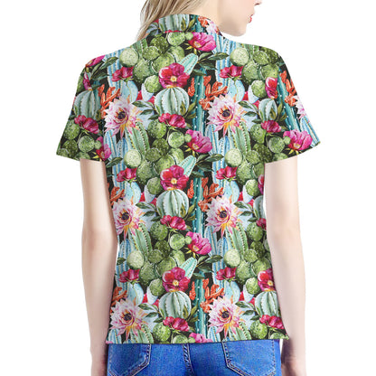 Vintage Cactus And Flower Print Women's Polo Shirt