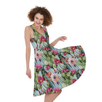 Vintage Cactus And Flower Print Women's Sleeveless Dress