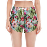 Vintage Cactus And Flower Print Women's Split Running Shorts
