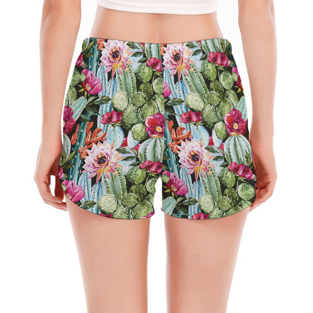 Vintage Cactus And Flower Print Women's Split Running Shorts