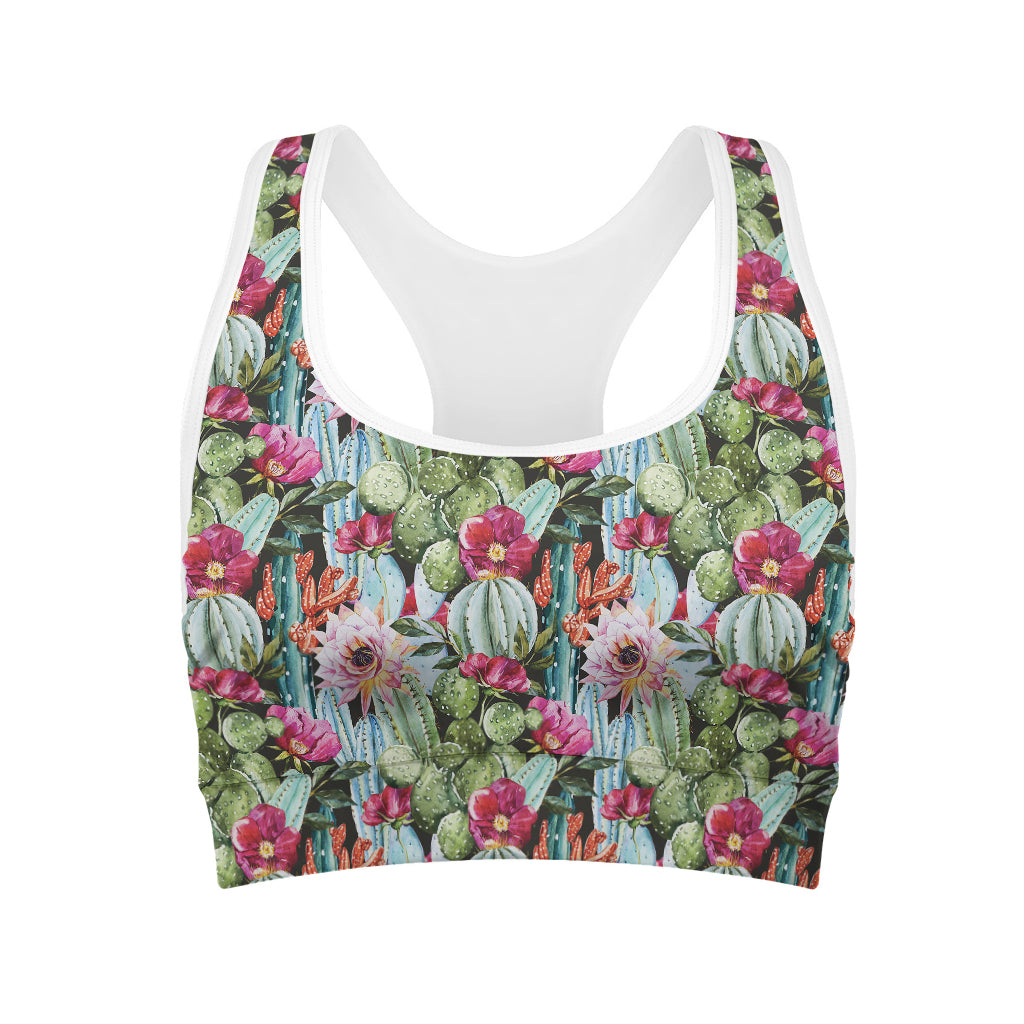 Vintage Cactus And Flower Print Women's Sports Bra