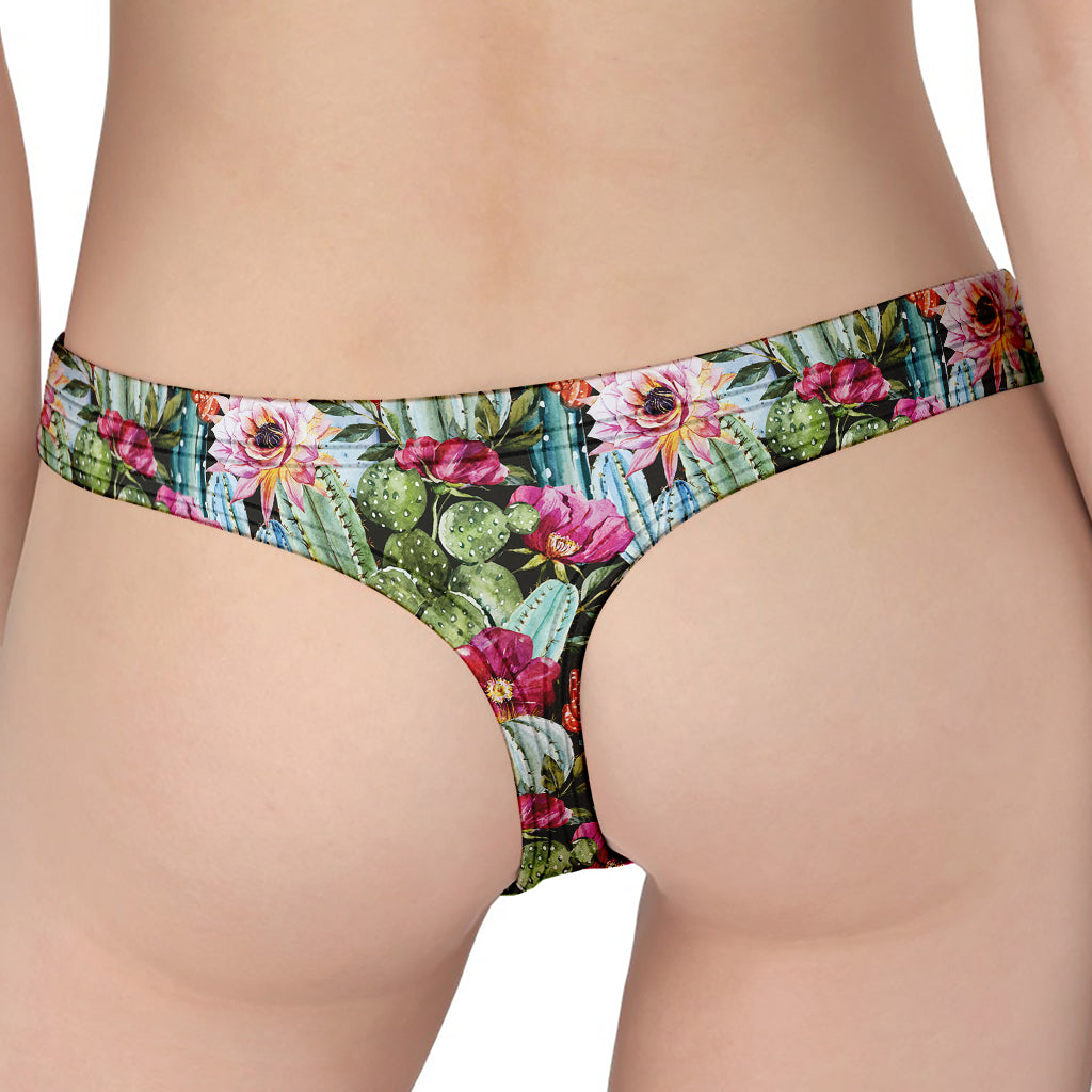 Vintage Cactus And Flower Print Women's Thong