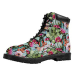 Vintage Cactus And Flower Print Work Boots