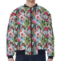 Vintage Cactus And Flower Print Zip Sleeve Bomber Jacket