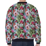 Vintage Cactus And Flower Print Zip Sleeve Bomber Jacket